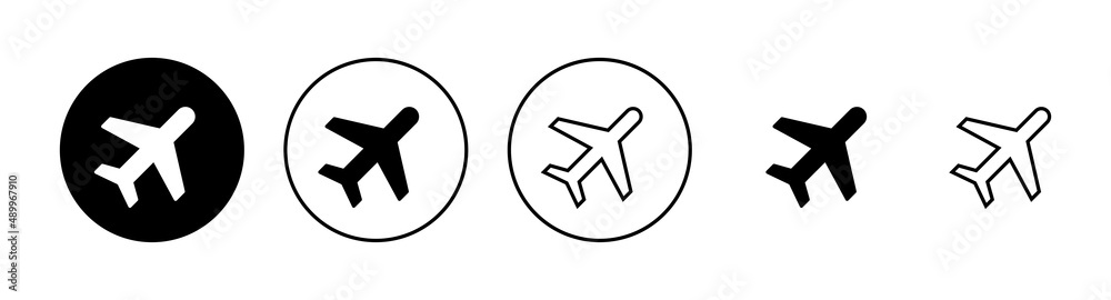 Plane icons set. Airplane sign and symbol. Flight transport symbol. Travel sign. aeroplane