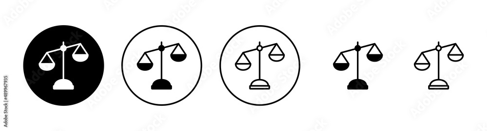 Scales icons set. Law scale icon. Justice sign and symbol Scales icons set. Law scale icon. Justice sign and symbol