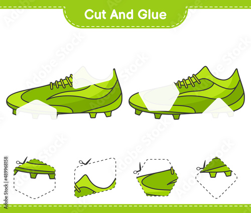Cut and glue, cut parts of Soccer Shoes and glue them. Educational children game, printable worksheet, vector illustration