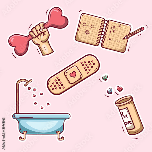 Love Stickers - Dumbbell Band Aid Shower Pills Notebook photo