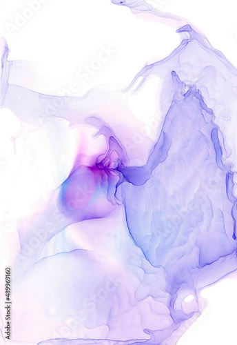 Delicate graceful curving translucent lilac wave with thin sea texture. Amazing abstract aerial pattern in nature colors. Light watercolor wallpaper for calm and relax. Seascape in fluid art technique