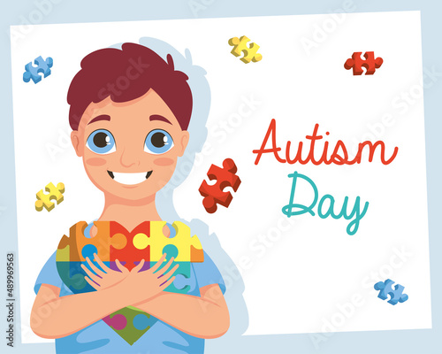 autistic boy and puzzle pieces