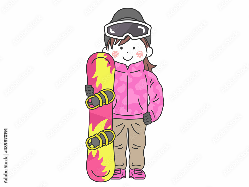 スノーボードを持った女性のイラスト