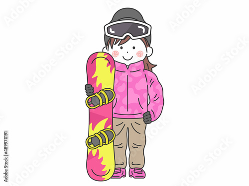 スノーボードを持った女性のイラスト