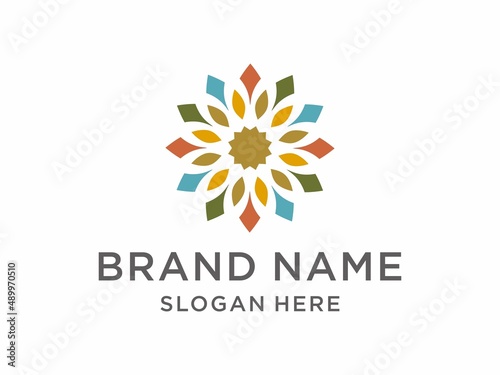 Traditional Asian Colorful Floral Pattern Stained Glass Mosaic Tiles Logo design inspiration