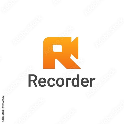 Recorder videographer logo vector concept with camcorder camera with initial letter R icon