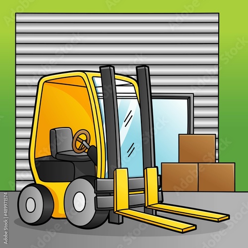Forklift Cartoon Colored Vehicle Illustration