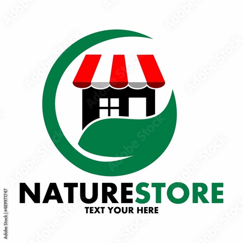 Nature store vector logo template. This design use mart or shop and leaf symbol. Suitable for green business