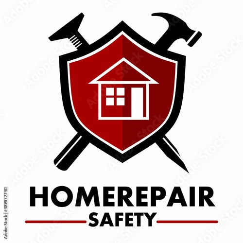 Home repair vector logo template. This design use shield and window symbol. Suitable for construction home or house