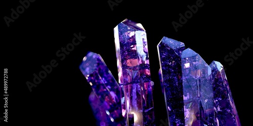 blue and purple gemstones isolated on black 3D computer generated image
 photo