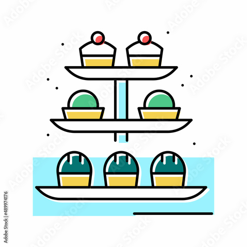 desserts on tray color icon vector illustration