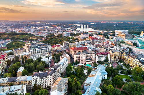 Fototapeta Naklejka Na Ścianę i Meble -  Aerial panorama of the old town of Kyiv, the capital of Ukraine, before the Russian invasion