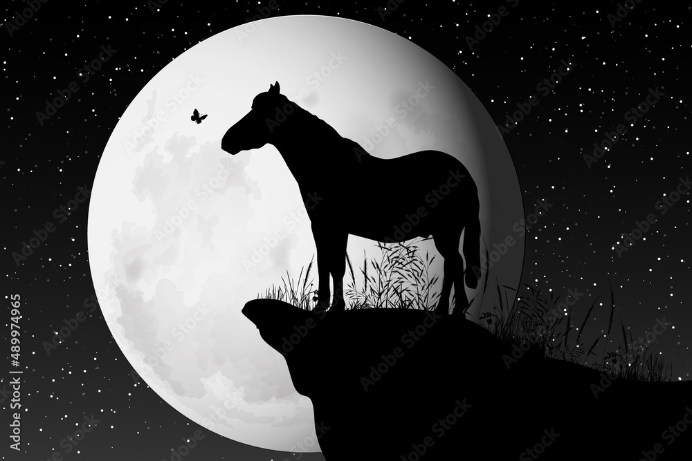 cute horse and moon silhouette graphic Stock Vector | Adobe Stock
