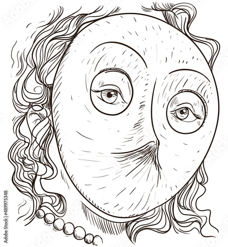Beautiful lady wearing Venetian Moretta mask in  hand drawn style, Vector illustration