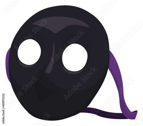 Black Moretta mask with purple ribbons ready for Venetian Carnival, Vector illustration photo