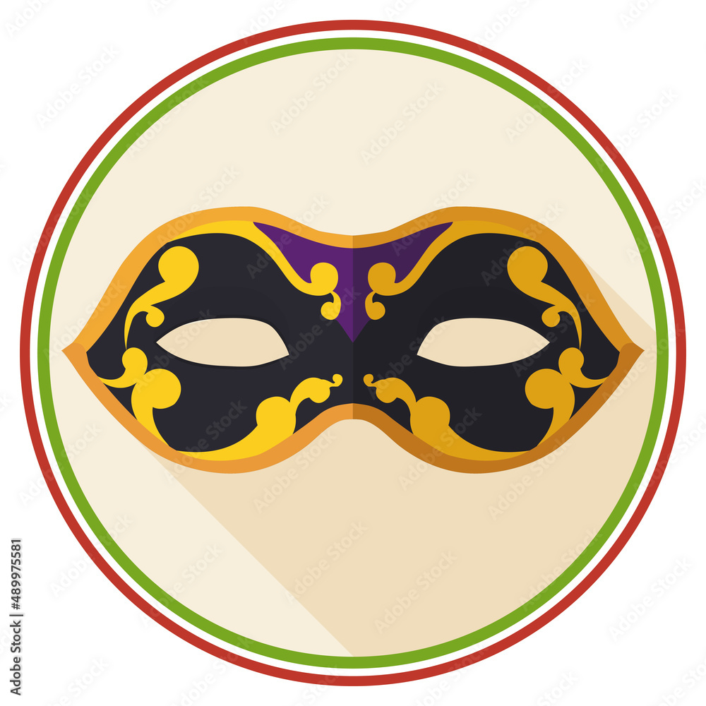 Venetian Colombina half-mask over button in flat style, Vector illustration Venetian Colombina half-mask over button in flat style, Vector illustration