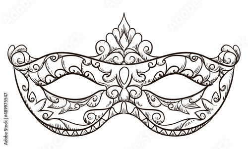 Decorated Colombina half-mask in hand drawn style, Vector illustration