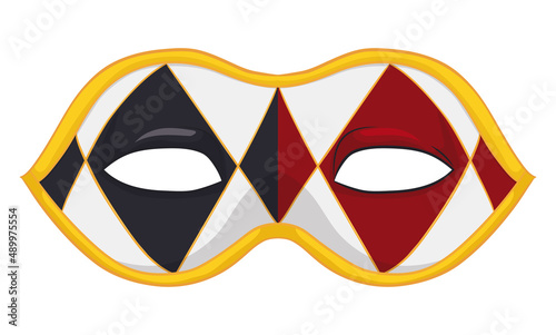 Colombina half-mask with golden border and rhombus, Vector illustration