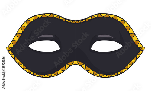 Black Colombina half-mask with golden borders isolated over white background, Vector illustration