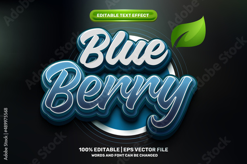 nature fresh blue berry fruit 3D logo mock up template Editable text Effect Style