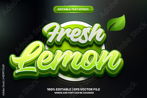nature fresh lemon 3D logo mock up template Editable text Effect Style
