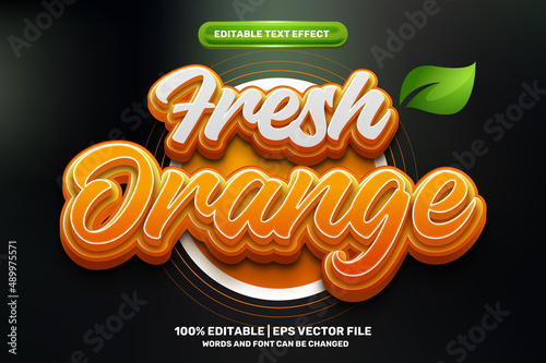 nature fresh orange fruit 3D logo mock up template Editable text Effect Style