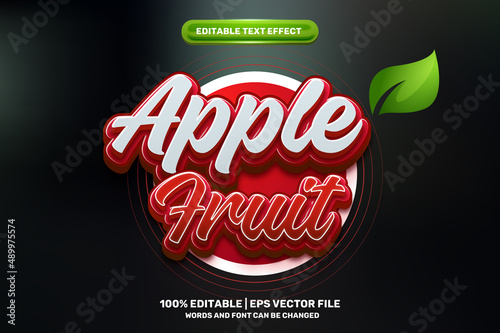 nature fresh red apple fruit 3D logo mock up template Editable text Effect Style