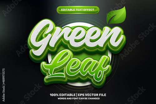 nature fresh green leaf 3D logo mock up template Editable text Effect Style