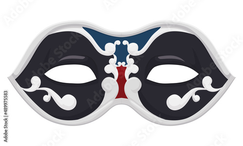 Elegant black Colombina half-mask with silver decorations, Vector illustration