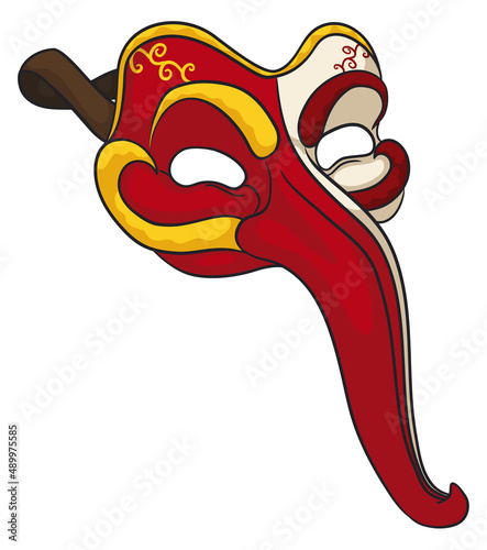 Zanni mask in red and white colors for Venice's Carnival, Vector illustration photo