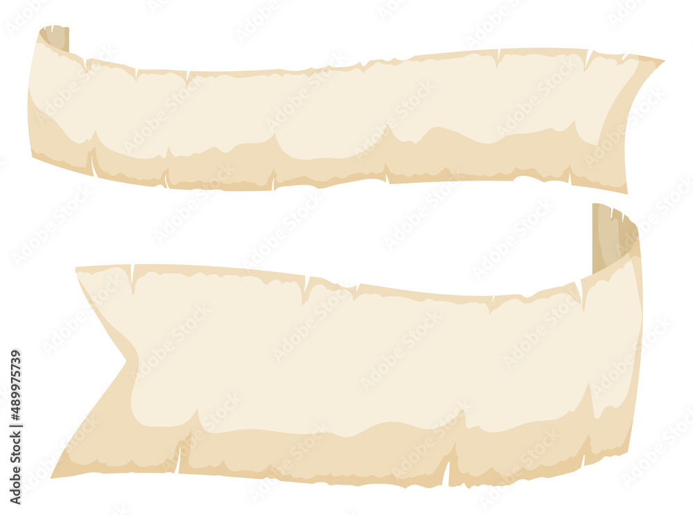 Template curled ribbons in parchment material over white background, Vector illustration