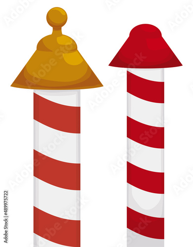 Set with two samples of striped mooring poles, Vector illustration