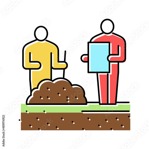 worker shovel soil for analyzing color icon vector illustration