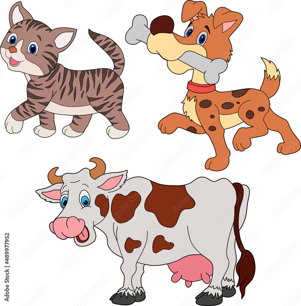 cat, dog and cow vector drawing for coloring book. Stock Vector | Adobe  Stock
