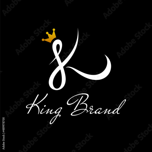 king K crown logo vector with flat white and gold color style