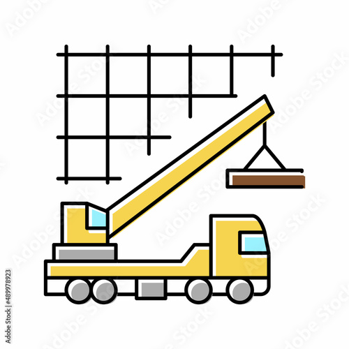 crane lifting building materials color icon vector illustration