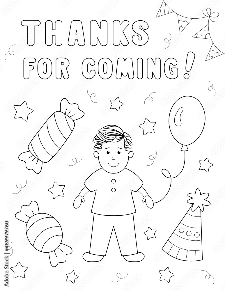 coloring page for kids of thank you message for attending the birthday ...