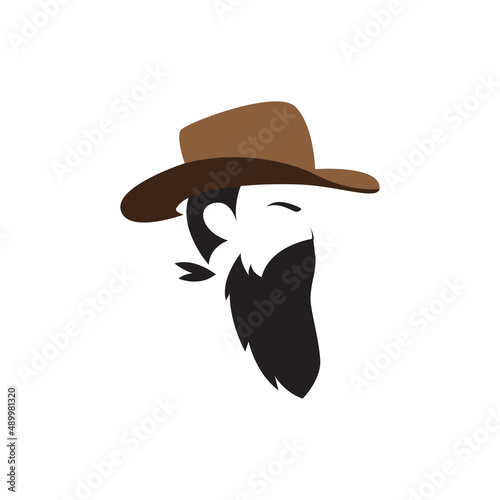 man face with hair and beard cowboy wearing hat side view logo vector icon symbol illustration design