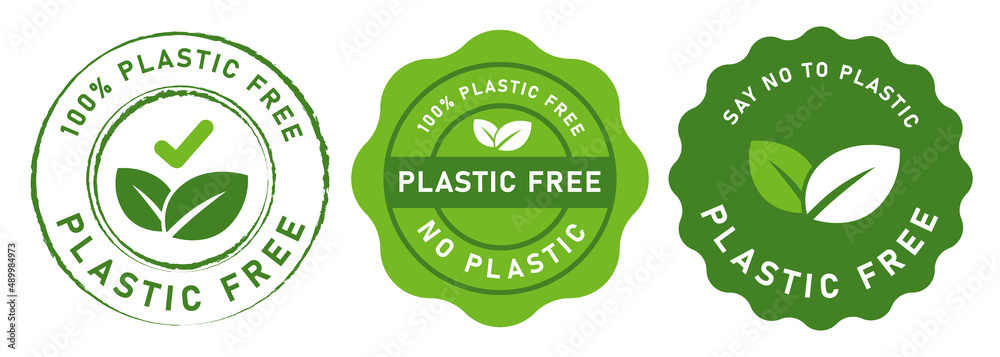 Plastic free green icon badge. vector illustration Stock Vector