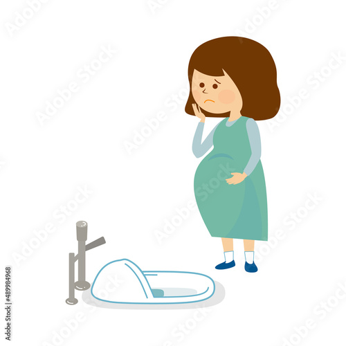 和式トイレで困る日本の妊婦のイラスト