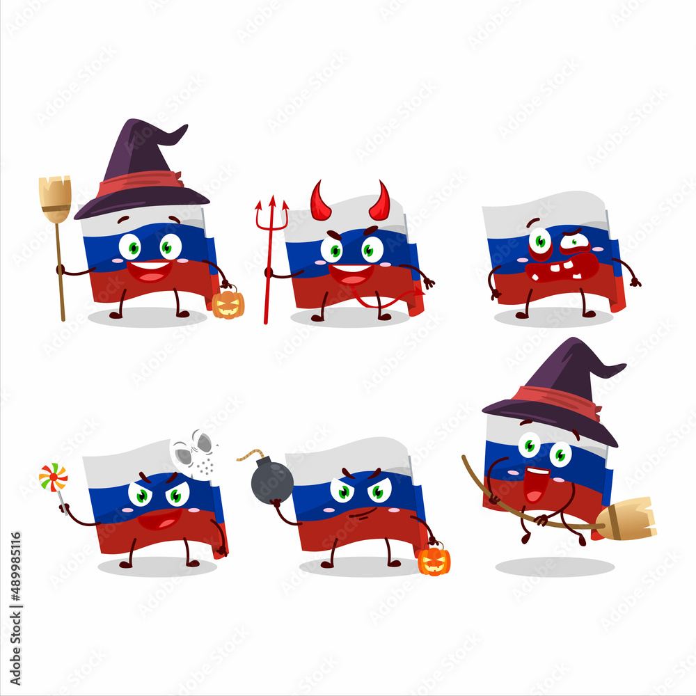 Halloween expression emoticons with cartoon character of russia flag