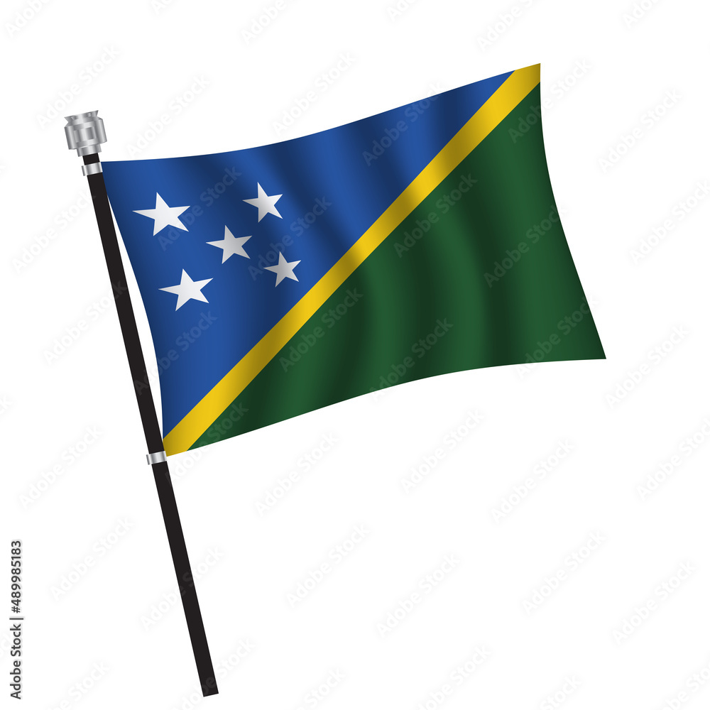 Solomon Islands flag , flag of Solomon Islands waving on flag pole, vector illustration EPS 10. Solomon Islands flag , flag of Solomon Islands waving on flag pole, vector illustration EPS 10.