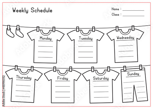 Weekly Schedule - School Timetables with Clothesline Theme