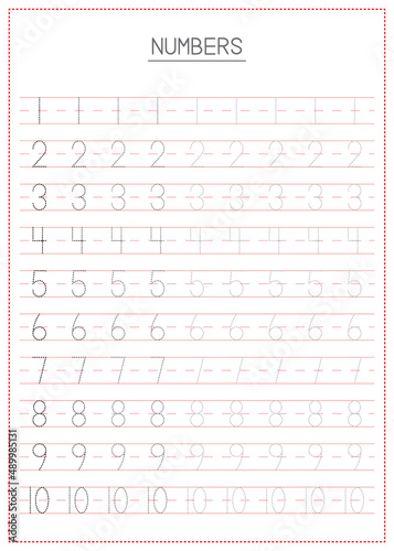 Children Learning Printable - Tracing Numbers 1 to 10 © dwhndyn