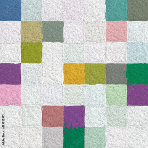 Colorful squares pattern with a rough texture. Background texture wall and have copy space for text. Picture for creative wallpaper or design art work. © Ariya