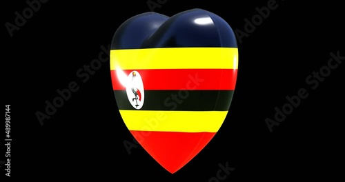 Flag of Uganda on turning Heart 3D Loop Animation with Alpha Channel 4K UHD 60FPS