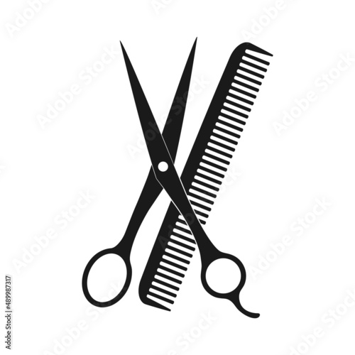 Hairdressing scissors and comb black silhouette icon