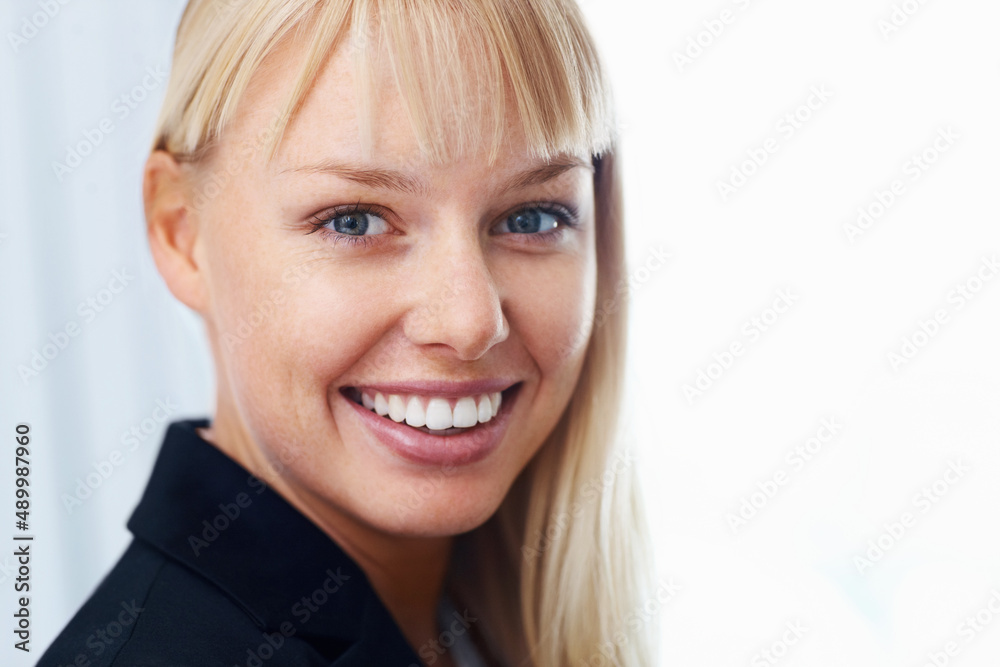 Business woman smiling. Closeup of young beautiful business woman smiling. Business woman smiling. Closeup of young beautiful business woman smiling.