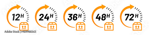 Hours package delivery icon set. Shipping time management collection.