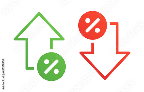 Interest discount icon set. Percent with arrow icon isolated on white background.